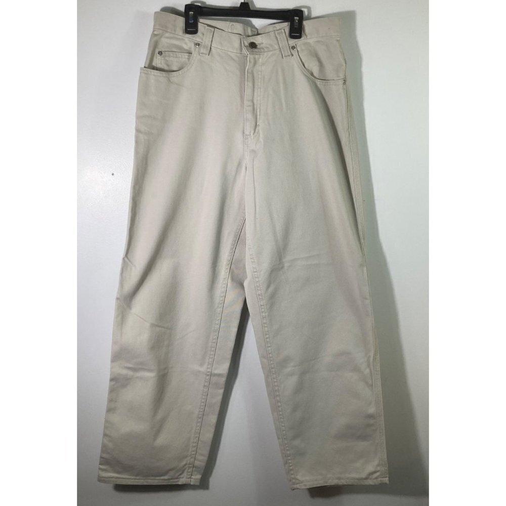 Womens Vintage Riveted Lee Beige‎ Wide Leg Adjustable Back Skater Jean 14M